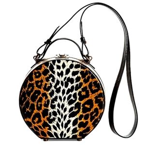 NWT LONDON FOG x JEREMY SCOTT Leopard Print Leather Hat Box Crossbody Bag